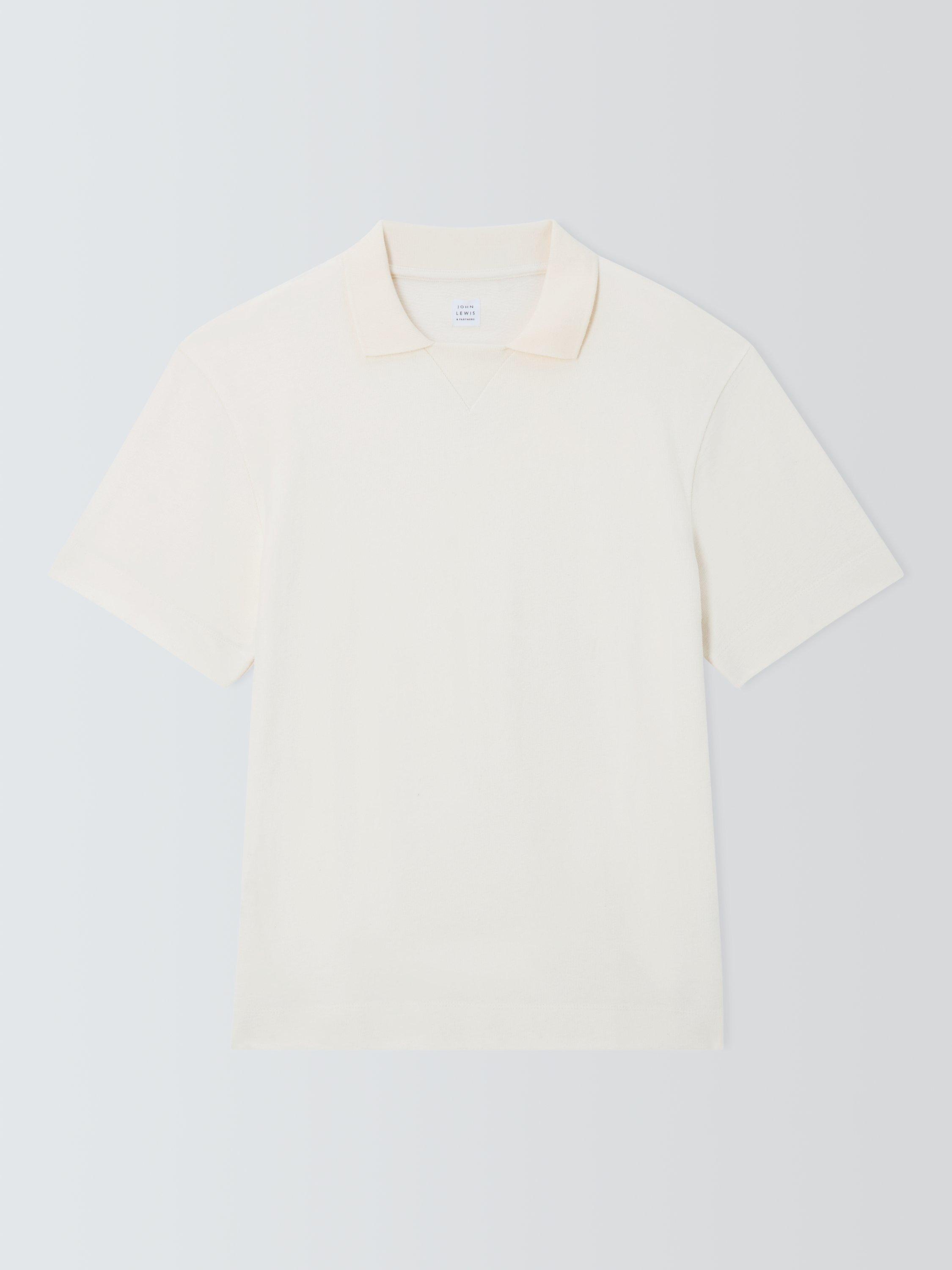 Product image 4 of 6, which shows John Lewis Short Sleeve Textured Collar Cotton T-Shirt, Egret, S