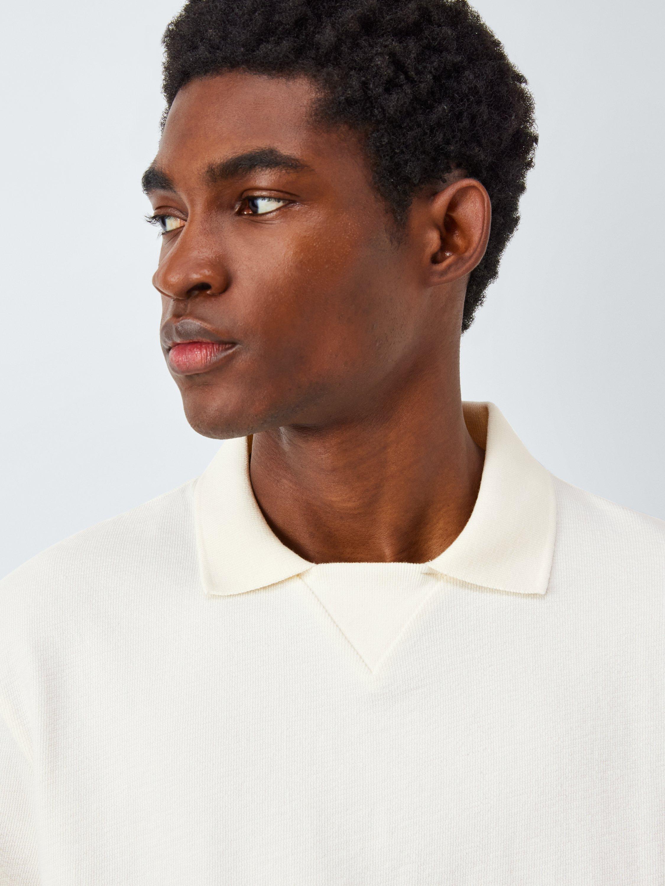 Product image 5 of 6, which shows John Lewis Short Sleeve Textured Collar Cotton T-Shirt, Egret, S