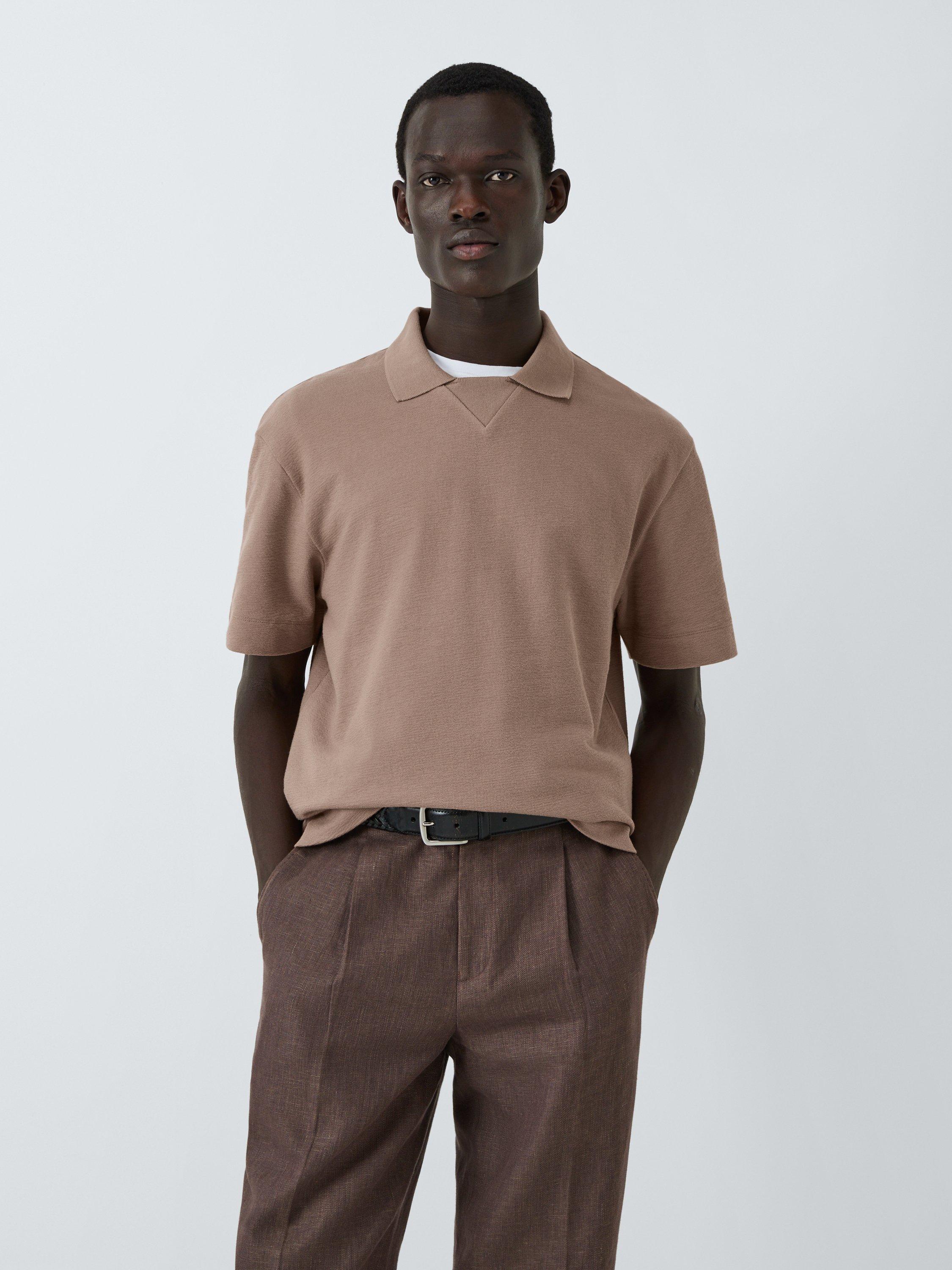 Product image 1 of 6, which shows John Lewis Short Sleeve Textured Collar Cotton T-Shirt, Mountain Trail, S