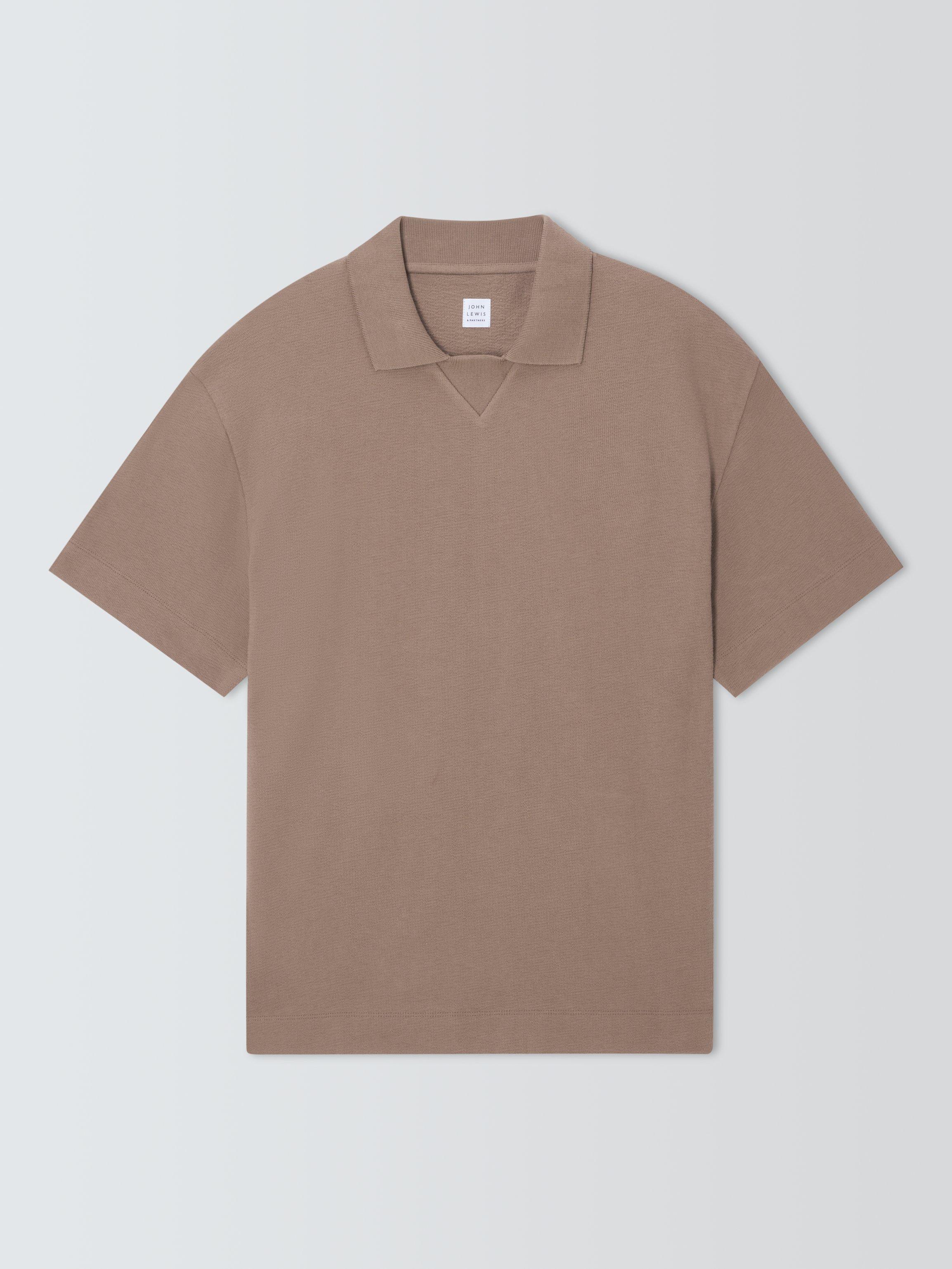 Product image 4 of 6, which shows John Lewis Short Sleeve Textured Collar Cotton T-Shirt, Mountain Trail, S