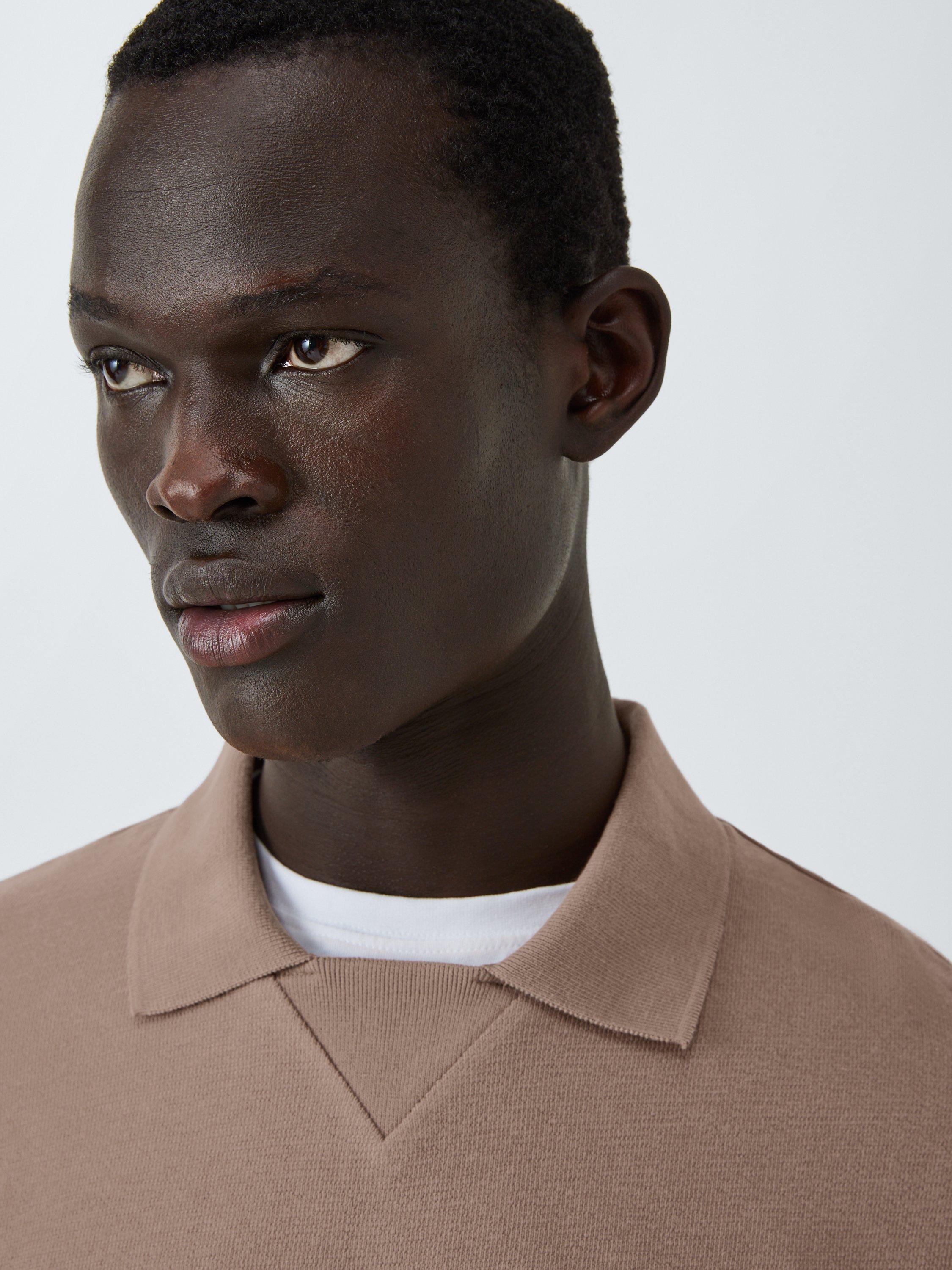 Product image 5 of 6, which shows John Lewis Short Sleeve Textured Collar Cotton T-Shirt, Mountain Trail, S