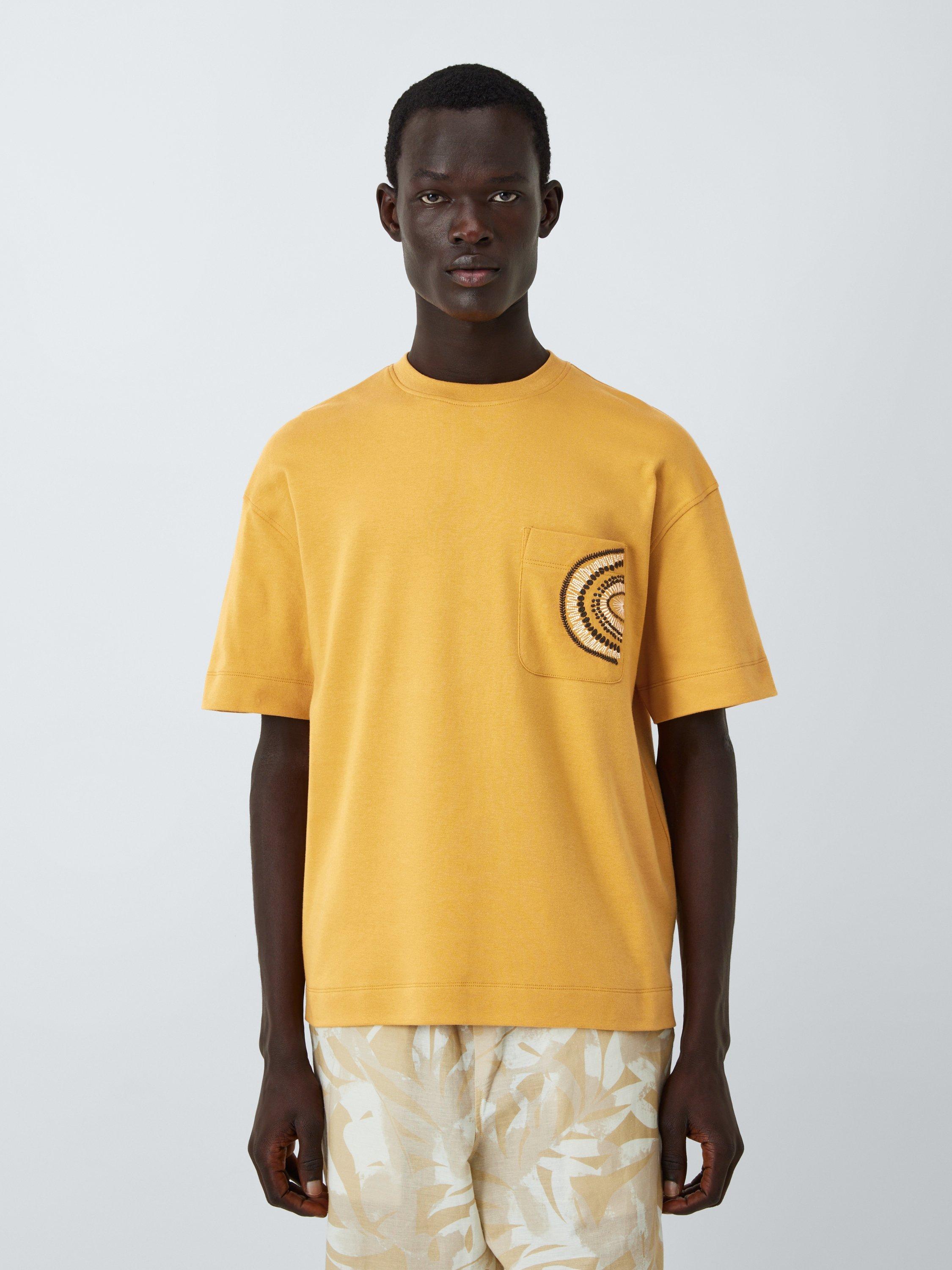 Product image 1 of 6, which shows John Lewis Embroidered Pocket Cotton T-Shirt, Oak Buff, S
