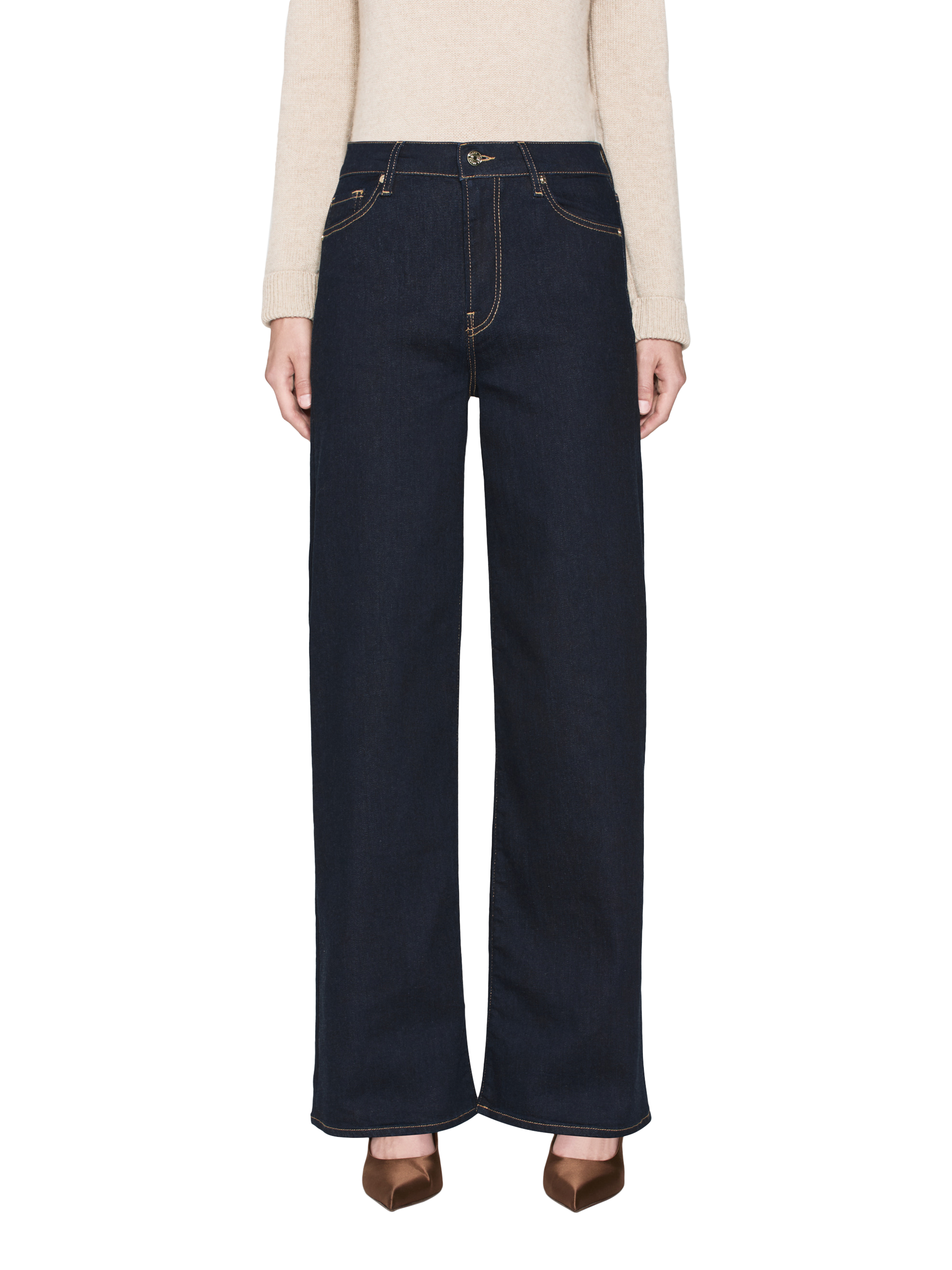 Product image 1 of 5, which shows FRAME Le Slim Palazzo Jeans, Dark Blue, 24