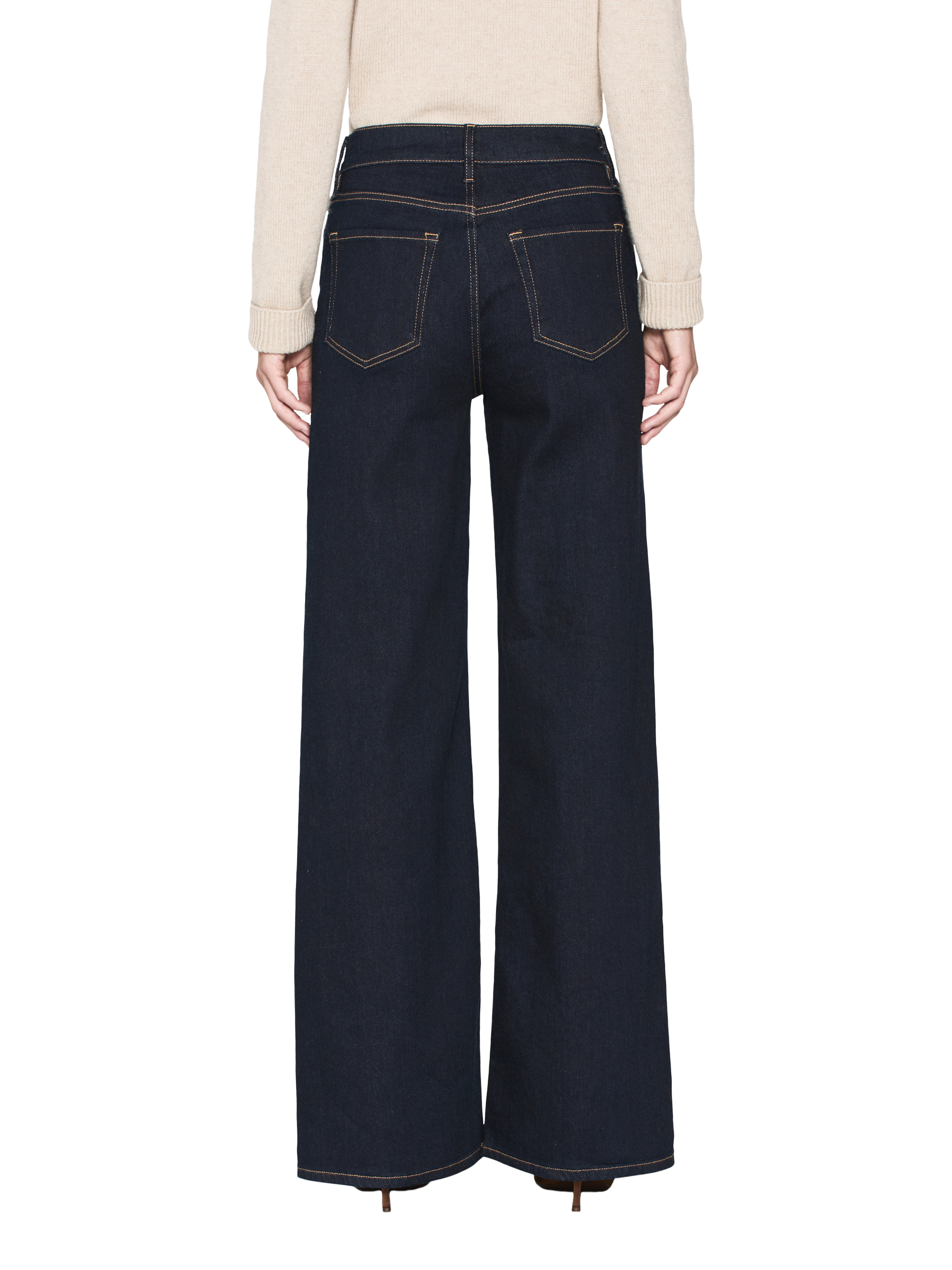 Product image 2 of 5, which shows FRAME Le Slim Palazzo Jeans, Dark Blue, 24