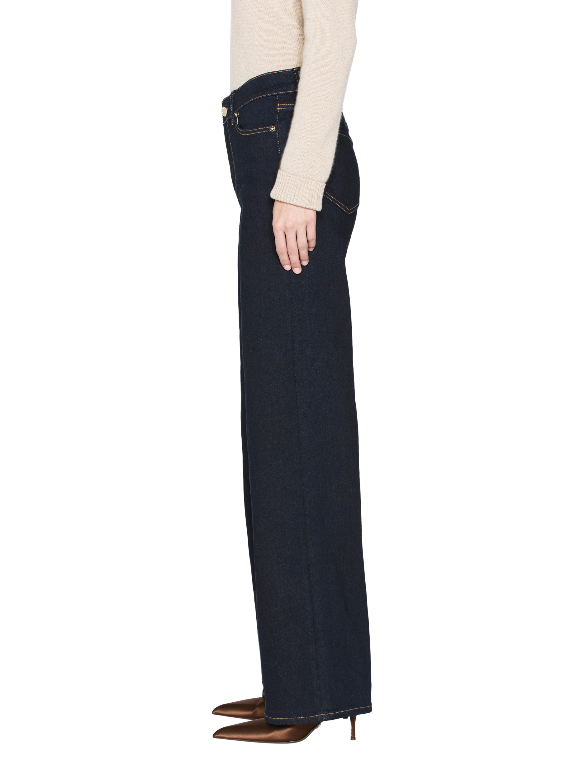 Product image 3 of 5, which shows FRAME Le Slim Palazzo Jeans, Dark Blue, 24