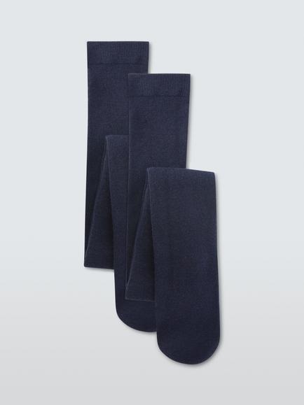 John Lewis Kids' Wool Mix Tights, Pack of 2, Navy, Navy