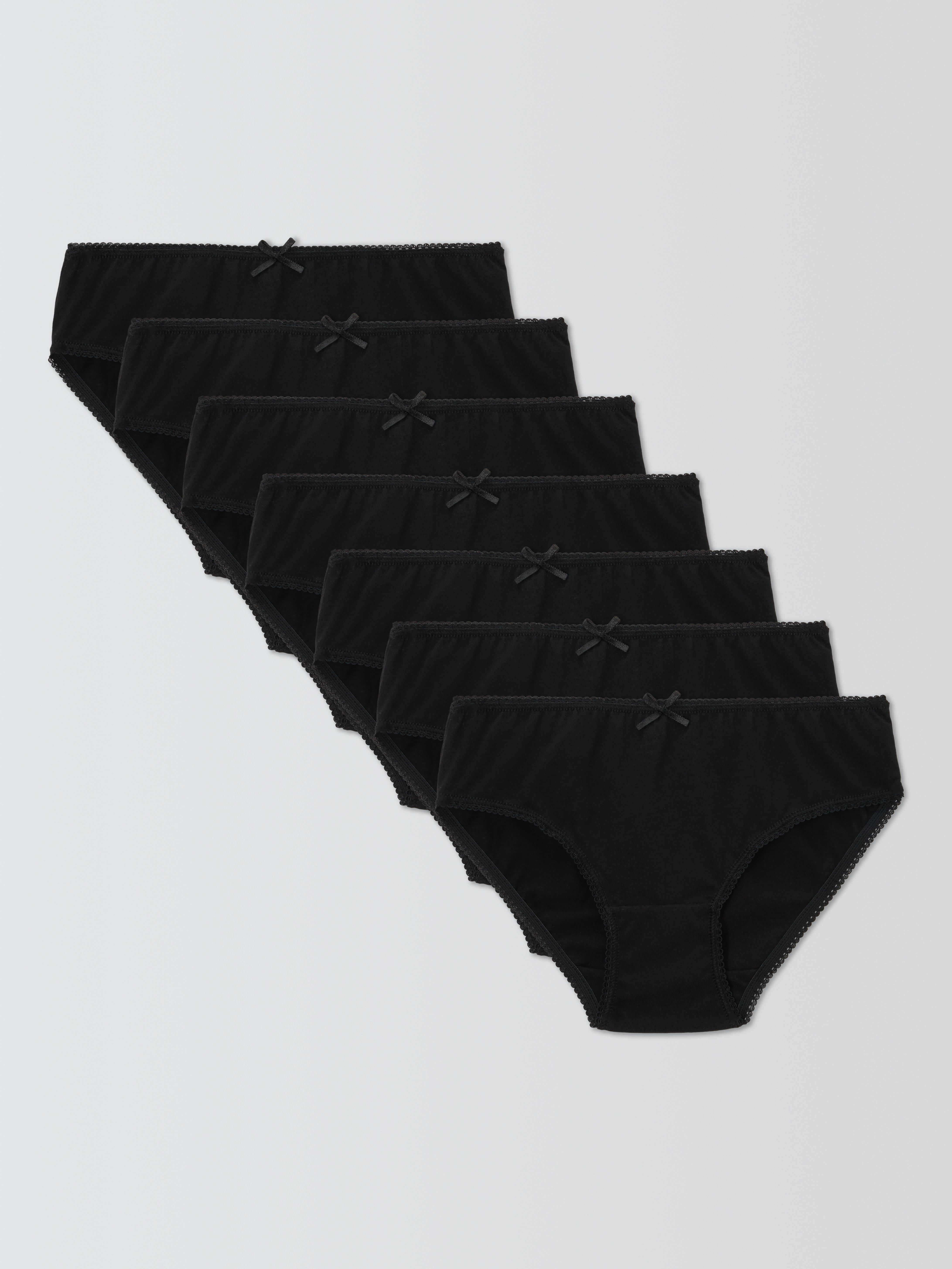Product image 1 of 11, which shows John Lewis Kids' Picot Trim Cotton Briefs, Pack of 7, Black, 2-3 years