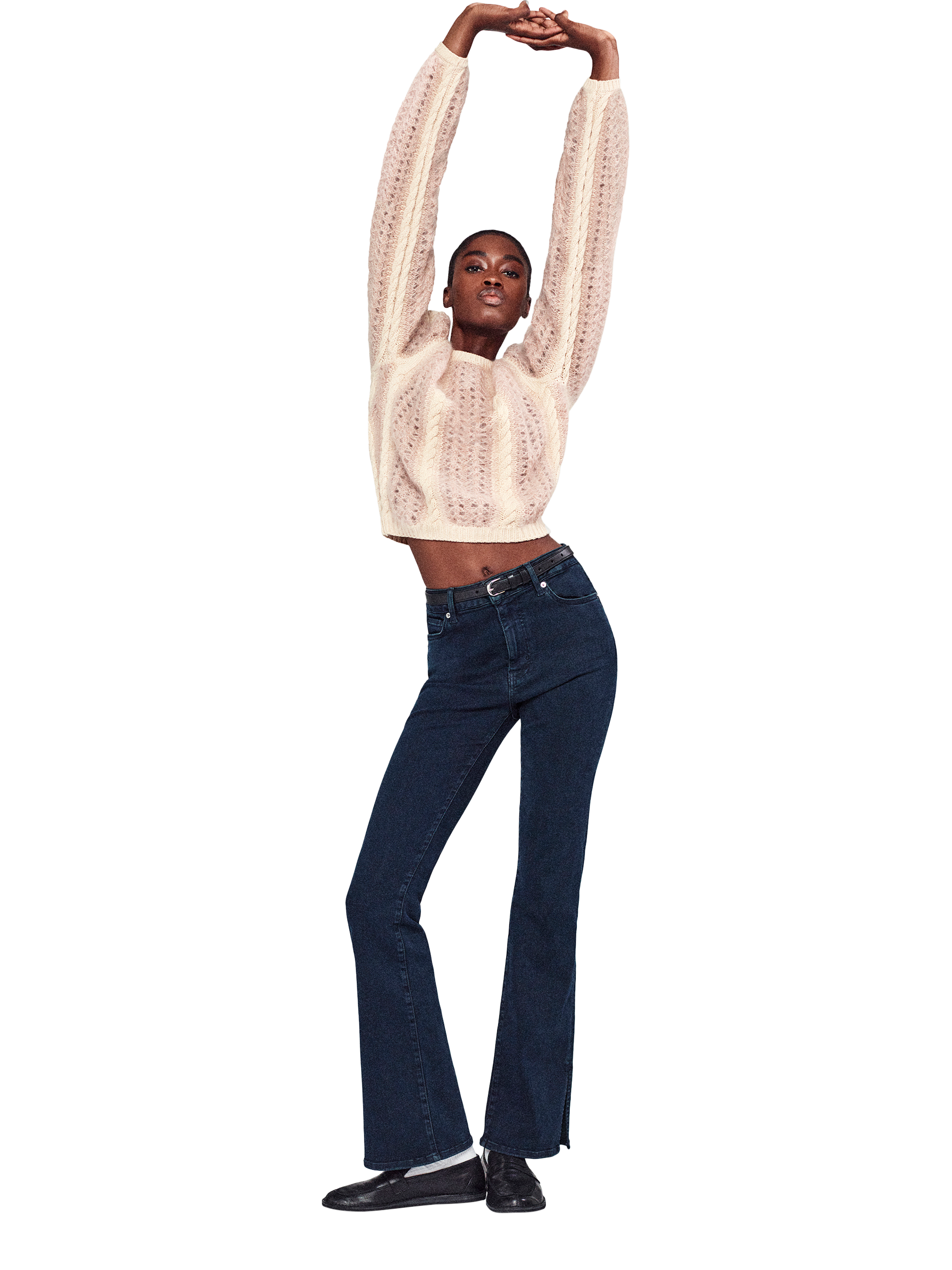 Product image 4 of 4, which shows FRAME Femme Cable Mix Jumper, Pink, S