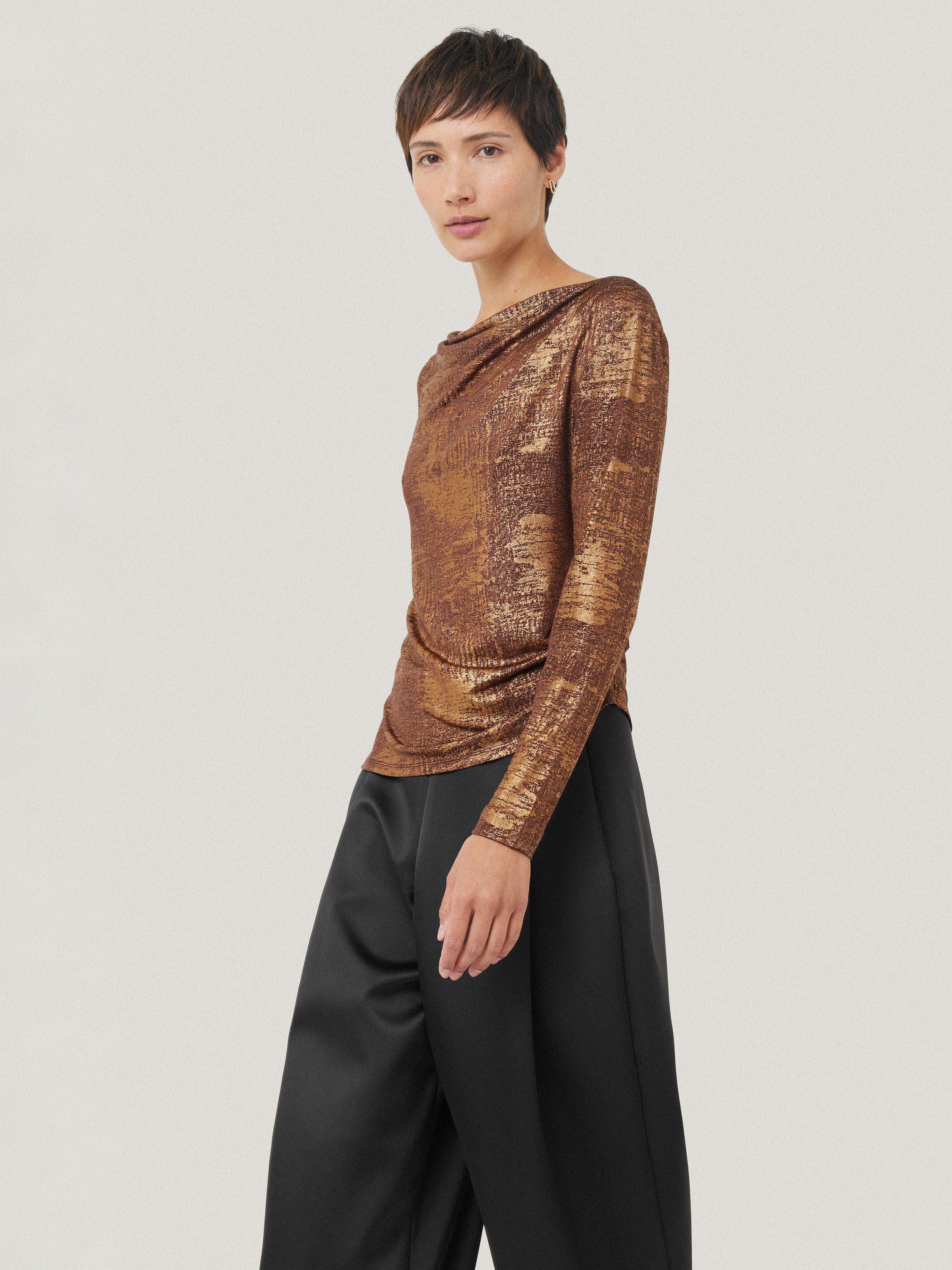 Jigsaw Brushed Metallic Cowl Neck Top, Bronze