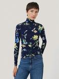 Jigsaw Floral Polo Top, Navy/Multi
