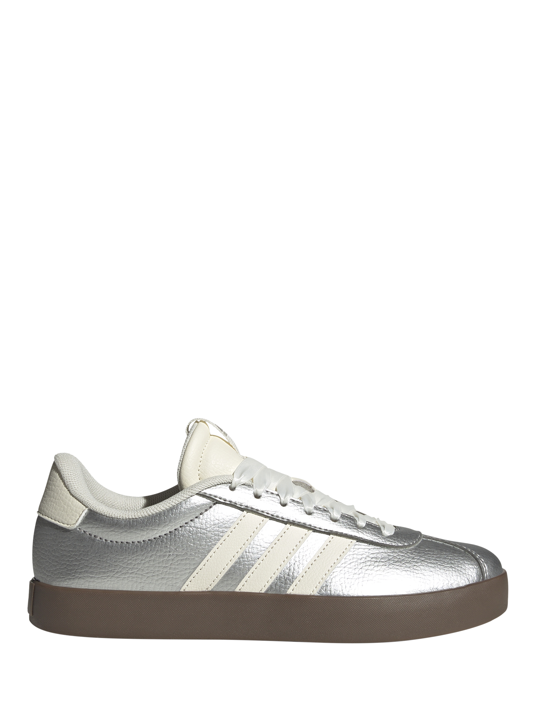 adidas VL Court 3.0 Lace Up Trainers, Silver/Off White