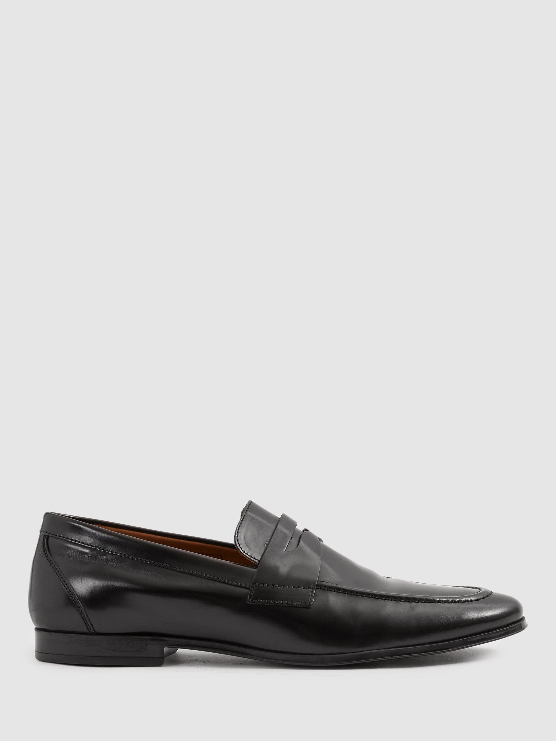 Reiss Bray Leather Loafers, Black