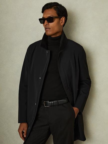 Reiss Logan Funnel Neck Coat, Black