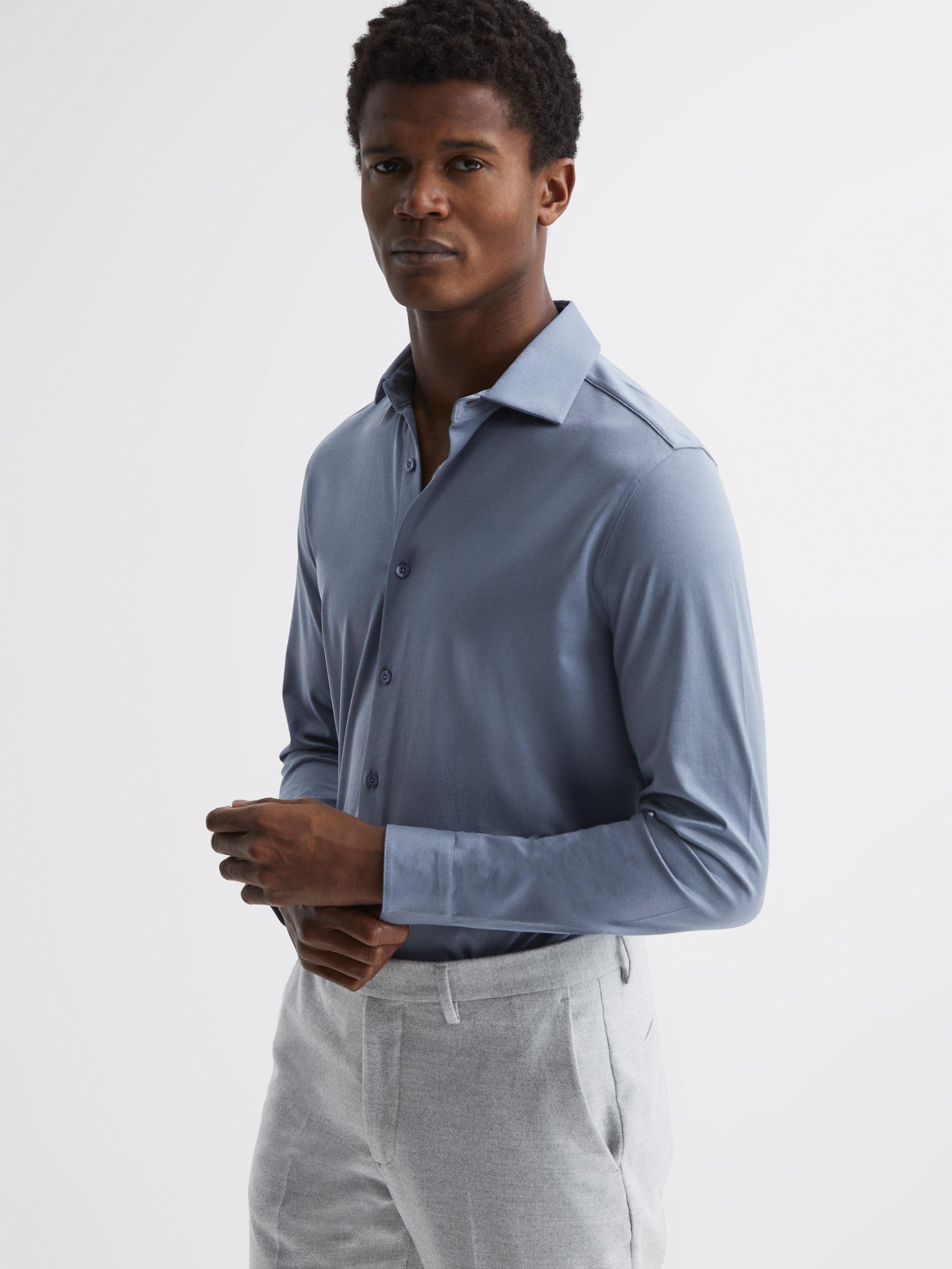Reiss Baron Mercerised Jersey Shirt, Airforce Blue