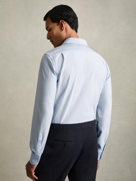 Reiss Valdo Cotton-Blend Cutaway Collar Striped Shirt - view 2, Blue