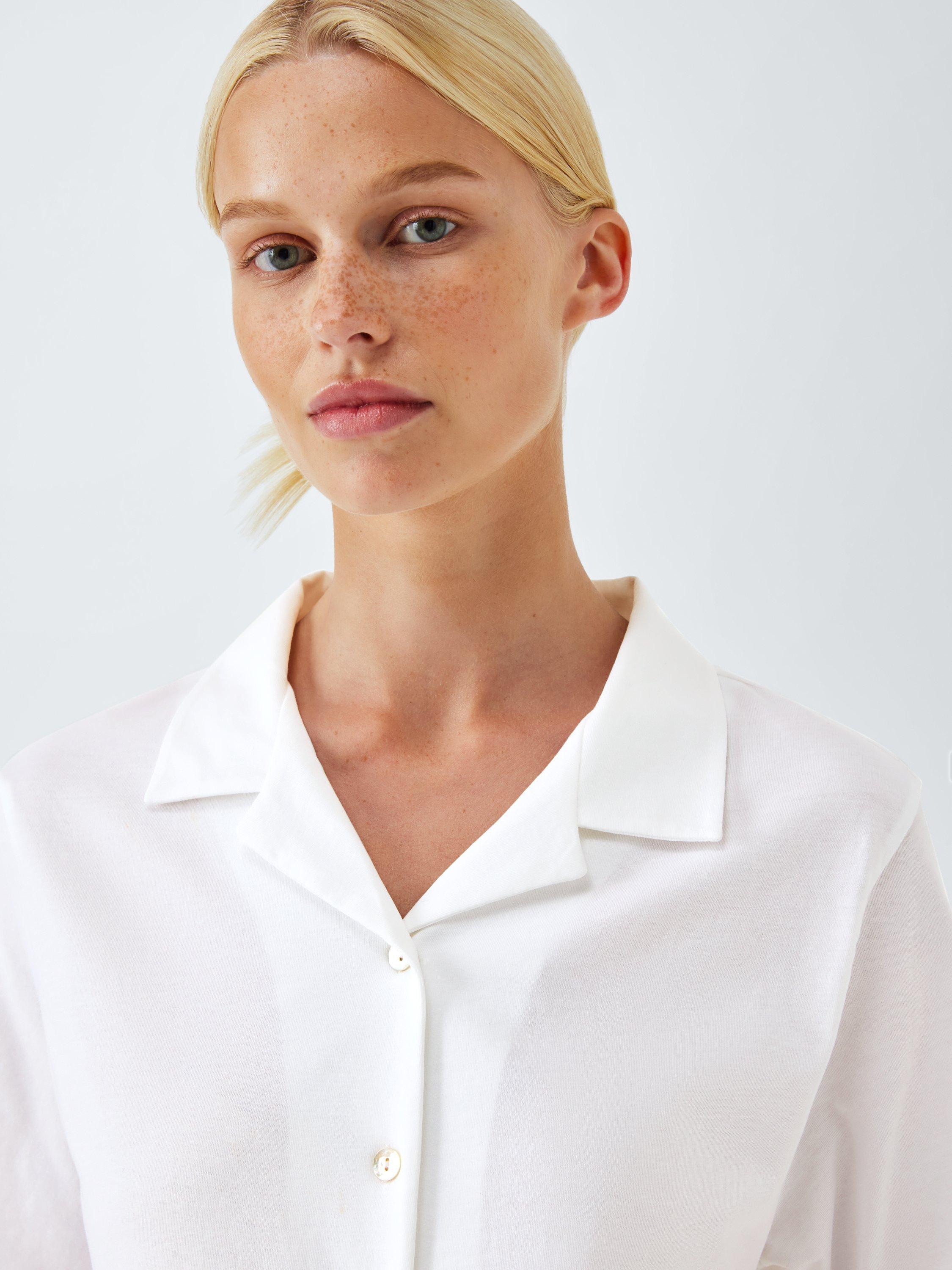 Product image 5 of 6, which shows John Lewis Broderie Anglaise Hem Cropped Pyjama Set, Ivory, 8