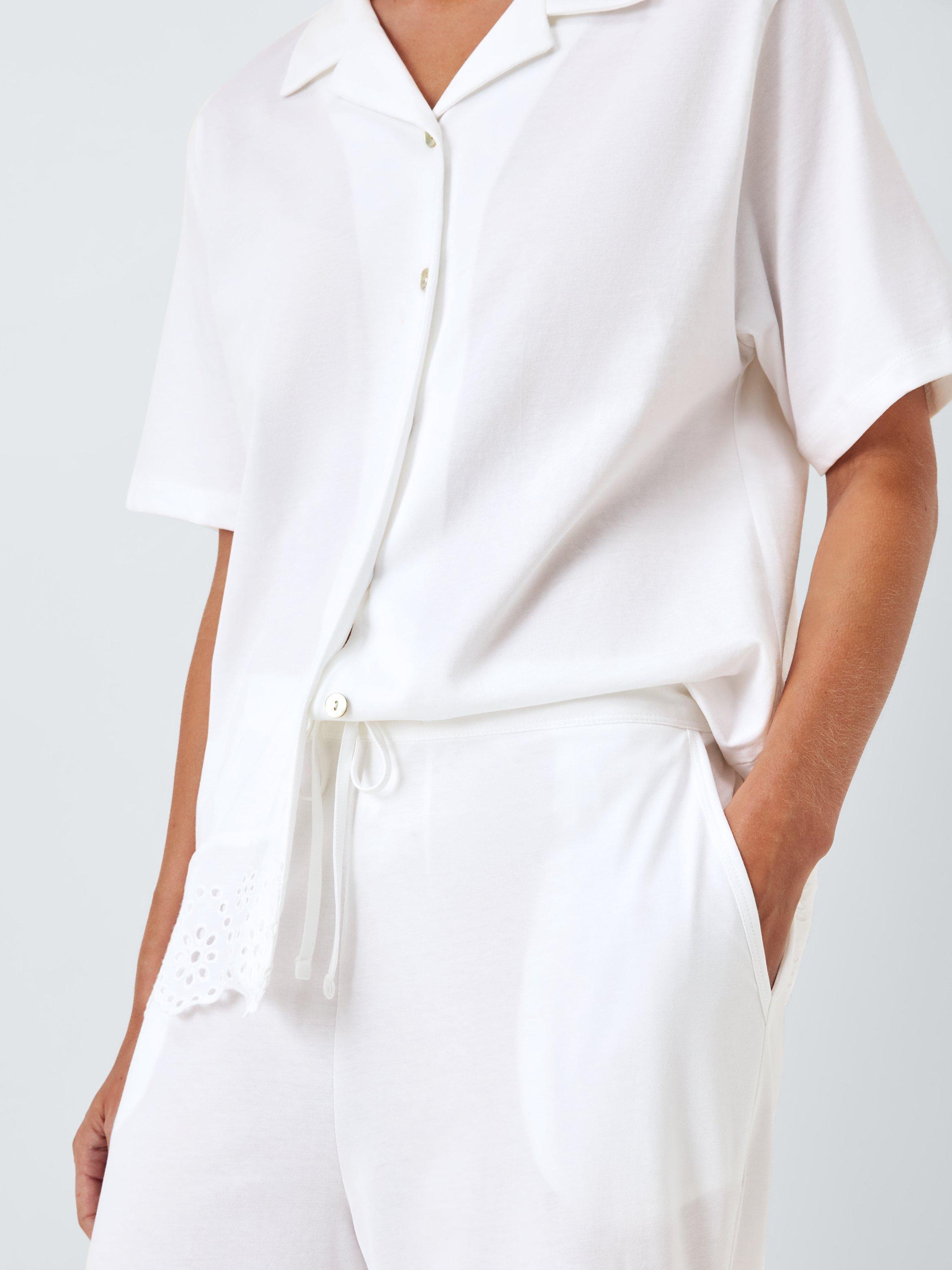 Product image 6 of 6, which shows John Lewis Broderie Anglaise Hem Cropped Pyjama Set, Ivory, 8
