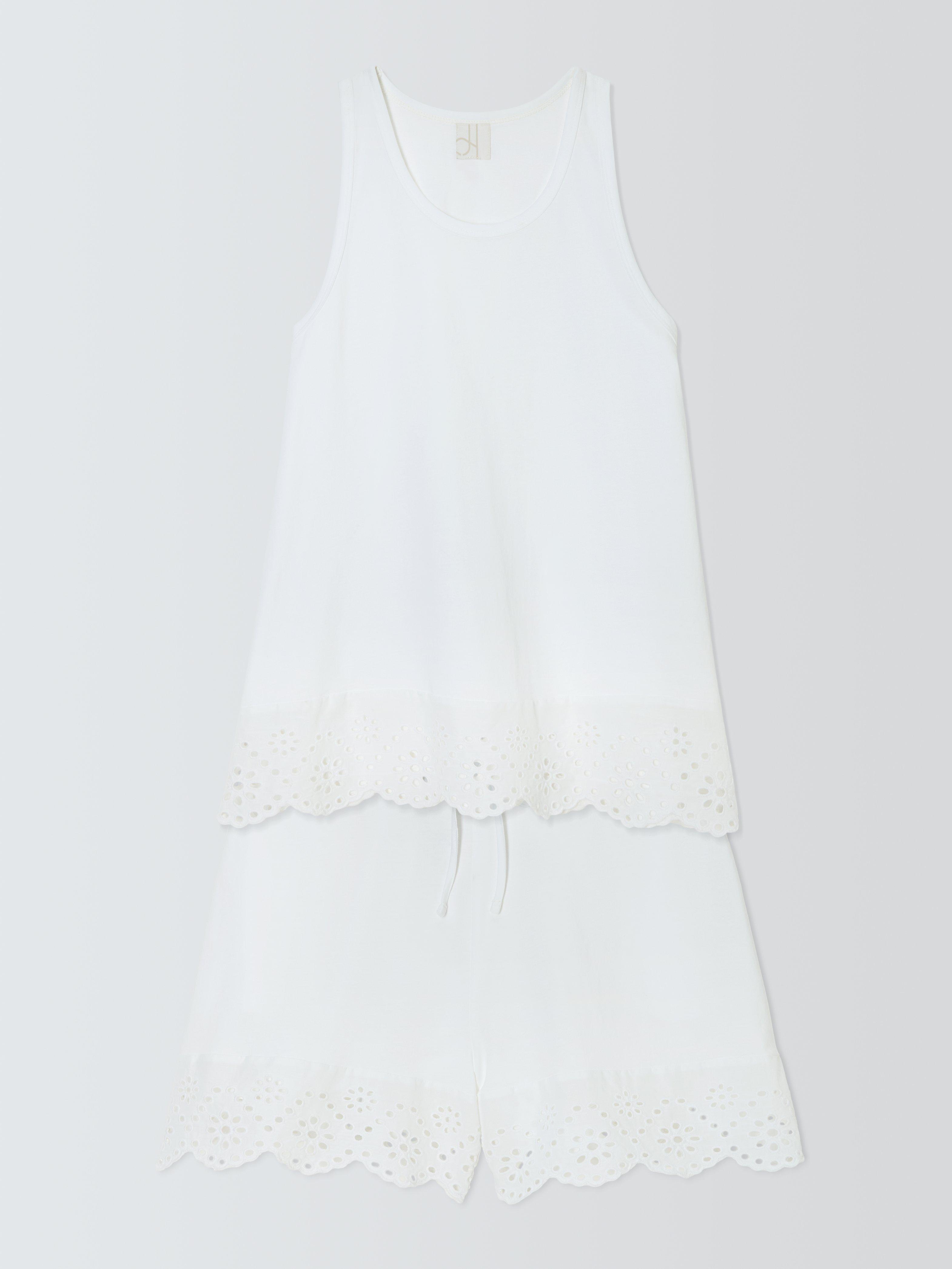 Product image 4 of 6, which shows John Lewis Broderie Anglaise Hem Shorty Pyjama Set, Ivory, 8