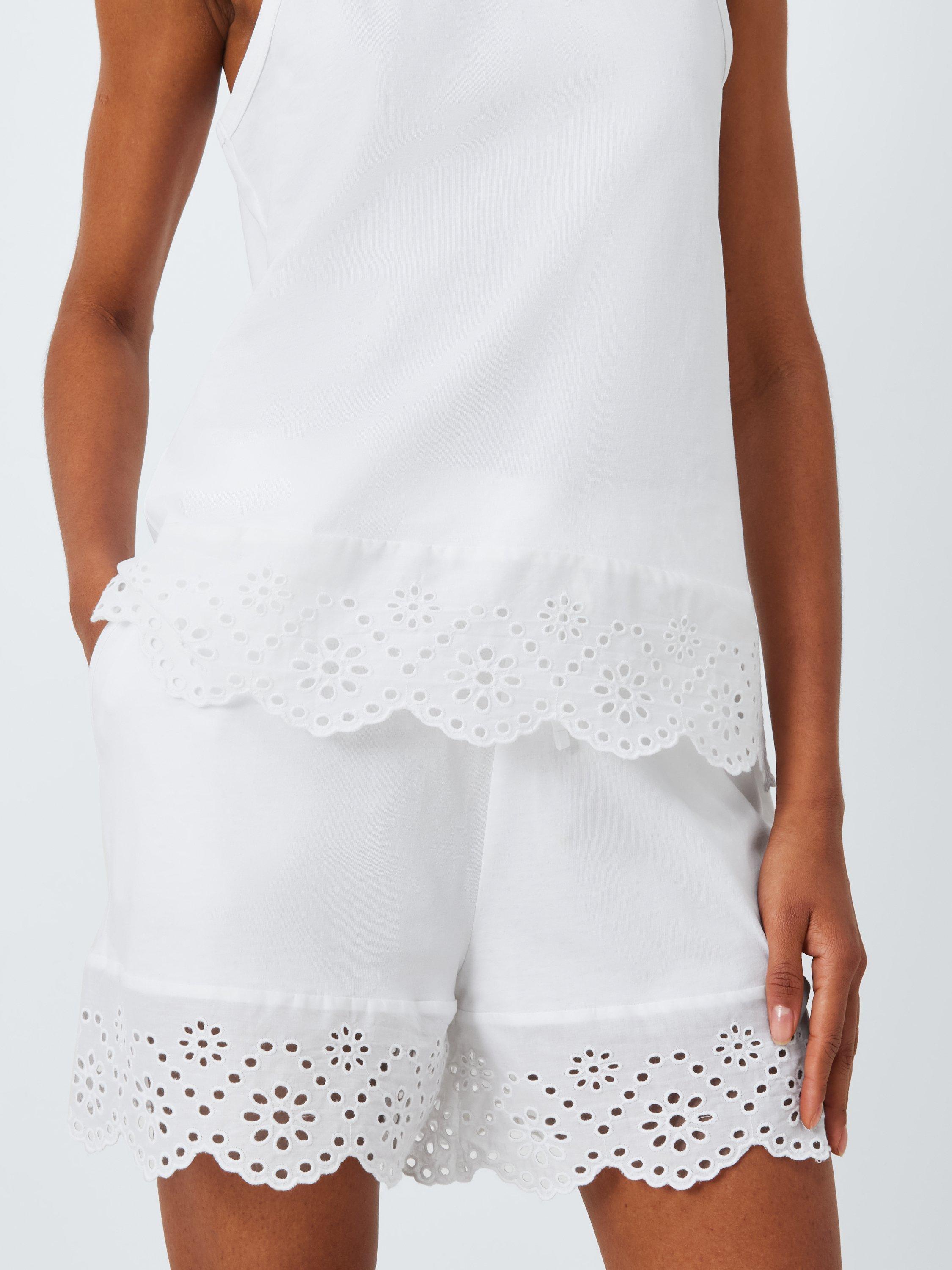 Product image 6 of 6, which shows John Lewis Broderie Anglaise Hem Shorty Pyjama Set, Ivory, 8