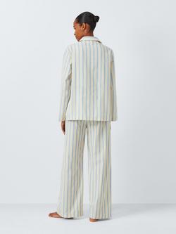John Lewis Chambray Stripe Long Pyjama Set, Buttermilk/Blue - view 2, Buttermilk/Blue