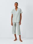 John Lewis Gingham Cropped Pyjama Set, Khaki/Ivory