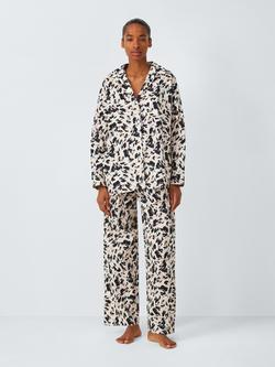 John Lewis Oversized Leopard Print Long Pyjama Set, Natural, Natural