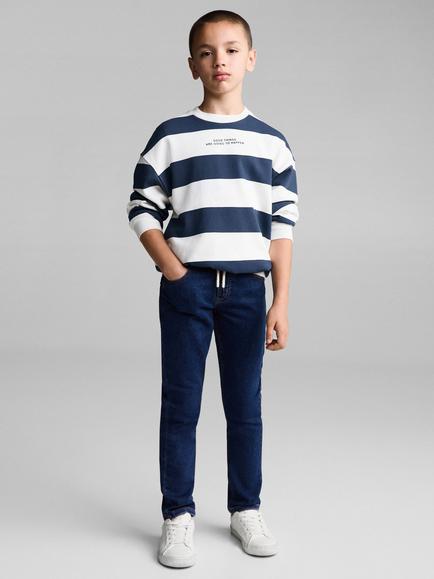 Mango Kids' Comfy Elasticated Drawstring Waist Jeans - view 2, Open Blue