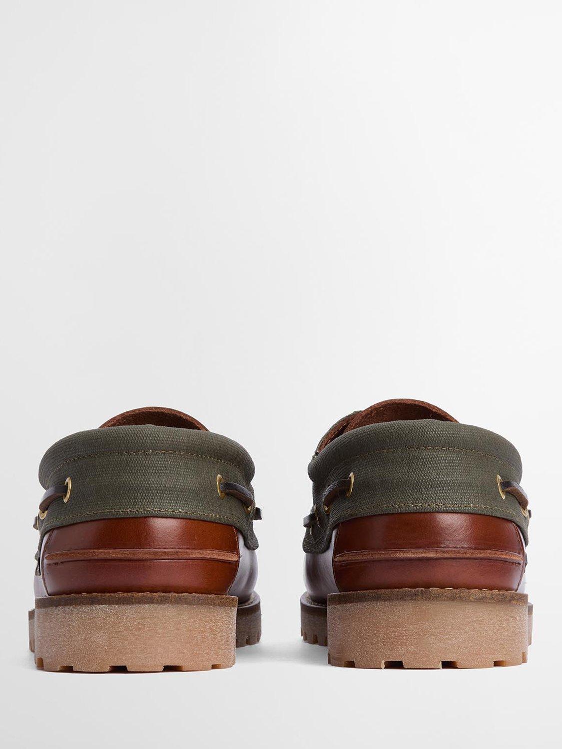Product image 3 of 6, which shows Barbour Leather Re-Engineered Deck Boat Shoes, Mahogany/Olive, 7