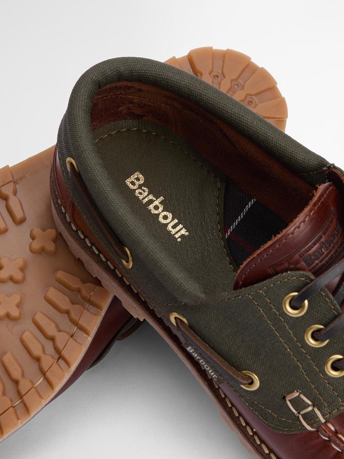 Product image 4 of 6, which shows Barbour Leather Re-Engineered Deck Boat Shoes, Mahogany/Olive, 7