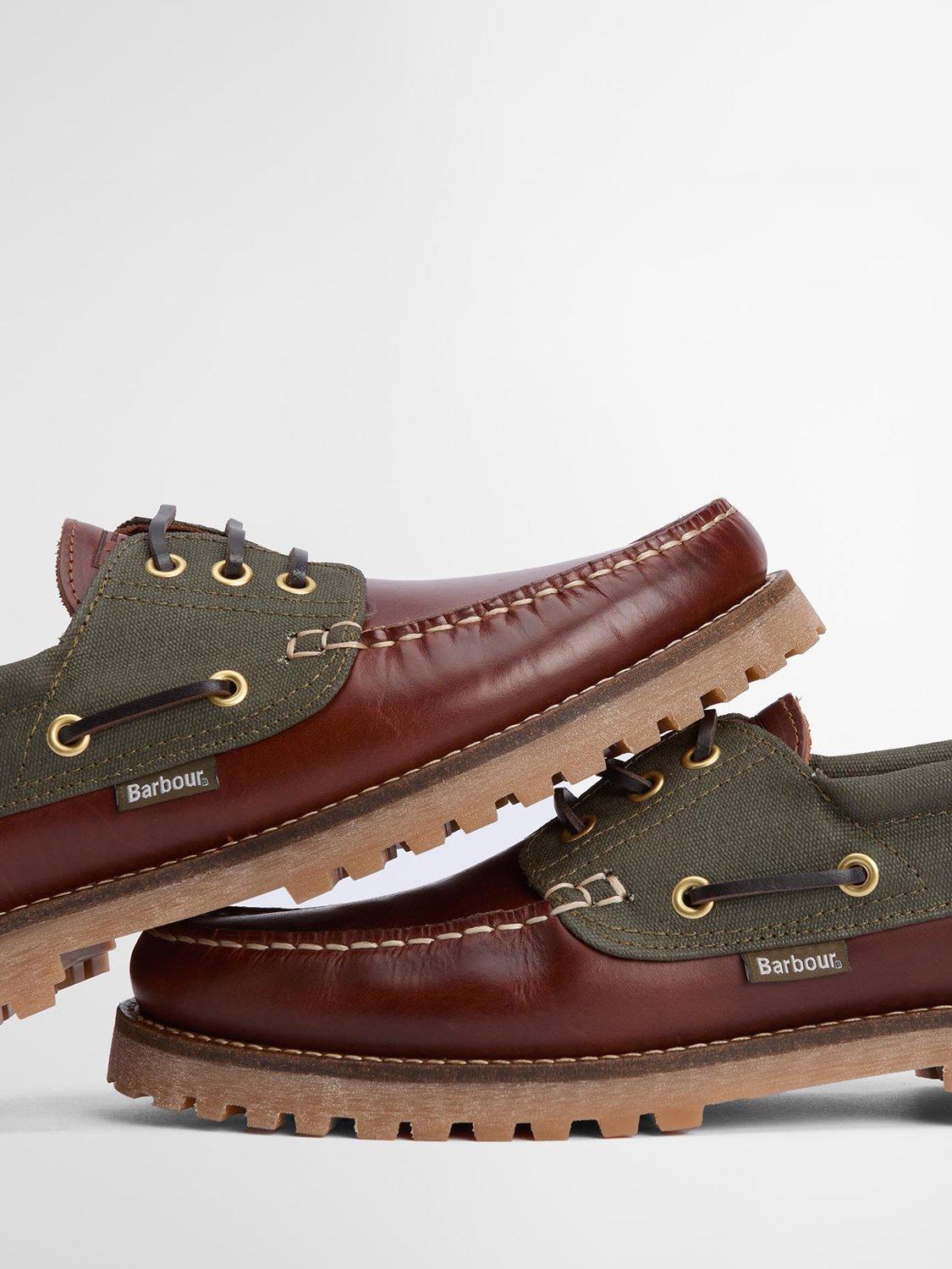 Product image 5 of 6, which shows Barbour Leather Re-Engineered Deck Boat Shoes, Mahogany/Olive, 7