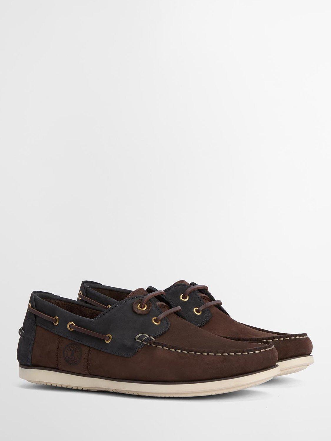 Product image 2 of 6, which shows Barbour Wake Leather Boat Shoes, Tan/Navy, 7