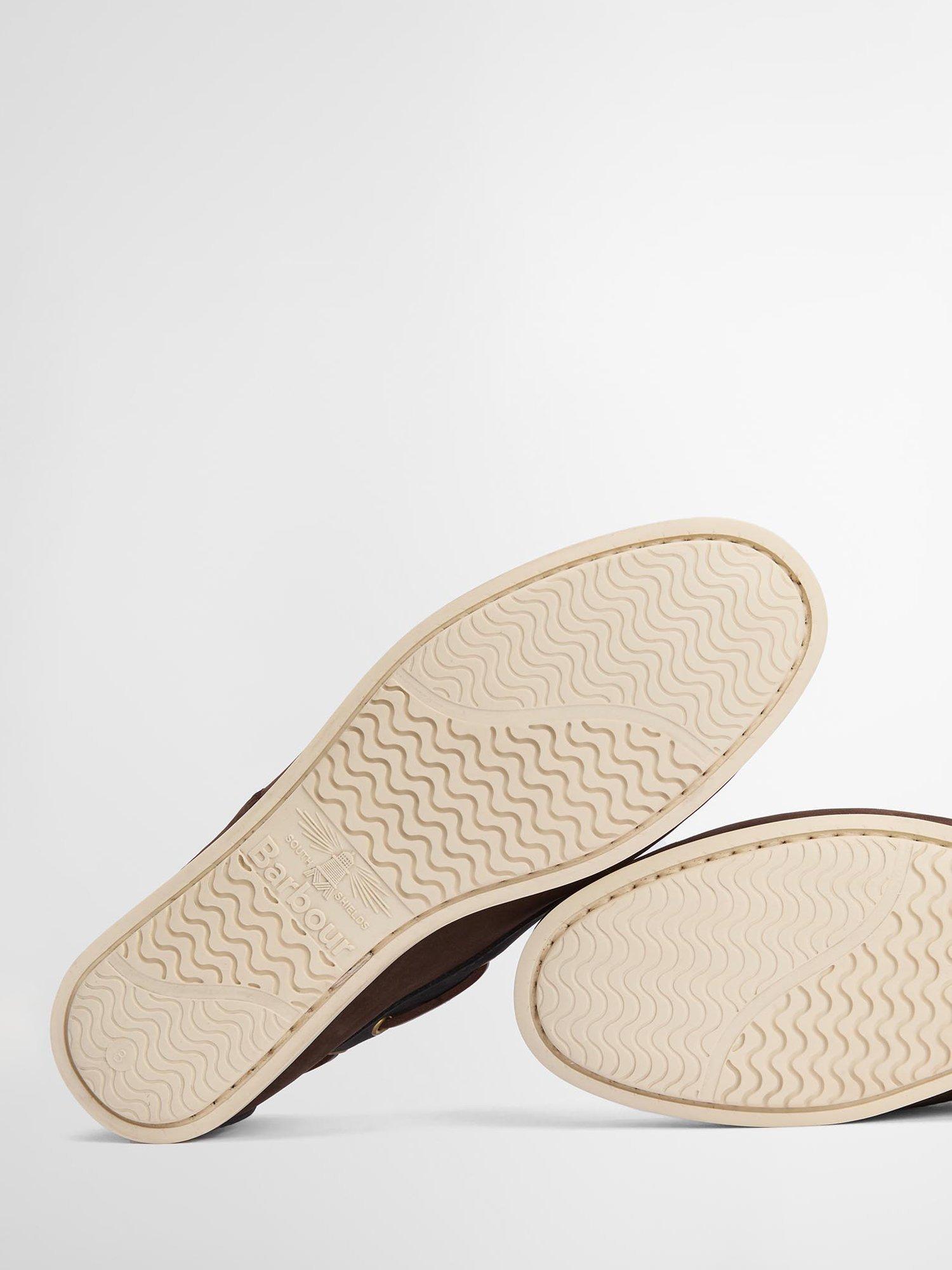 Product image 4 of 6, which shows Barbour Wake Leather Boat Shoes, Tan/Navy, 7