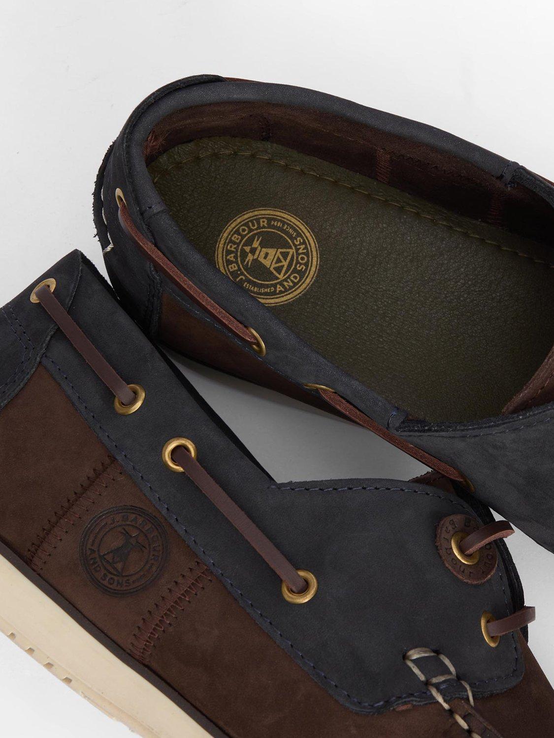 Product image 5 of 6, which shows Barbour Wake Leather Boat Shoes, Tan/Navy, 7