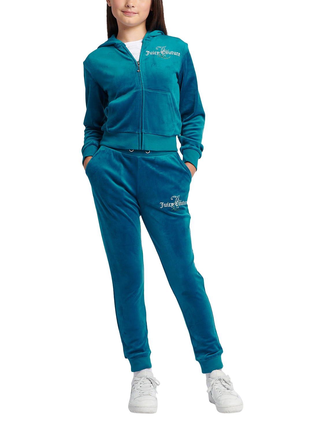 Product image 1 of 11, which shows Juicy Couture Kids' Diamante Hoodie and Slim Joggers Set, Lyons Blue, 7-8 years