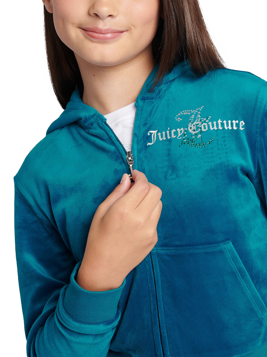 Product image 2 of 11, which shows Juicy Couture Kids' Diamante Hoodie and Slim Joggers Set, Lyons Blue, 7-8 years