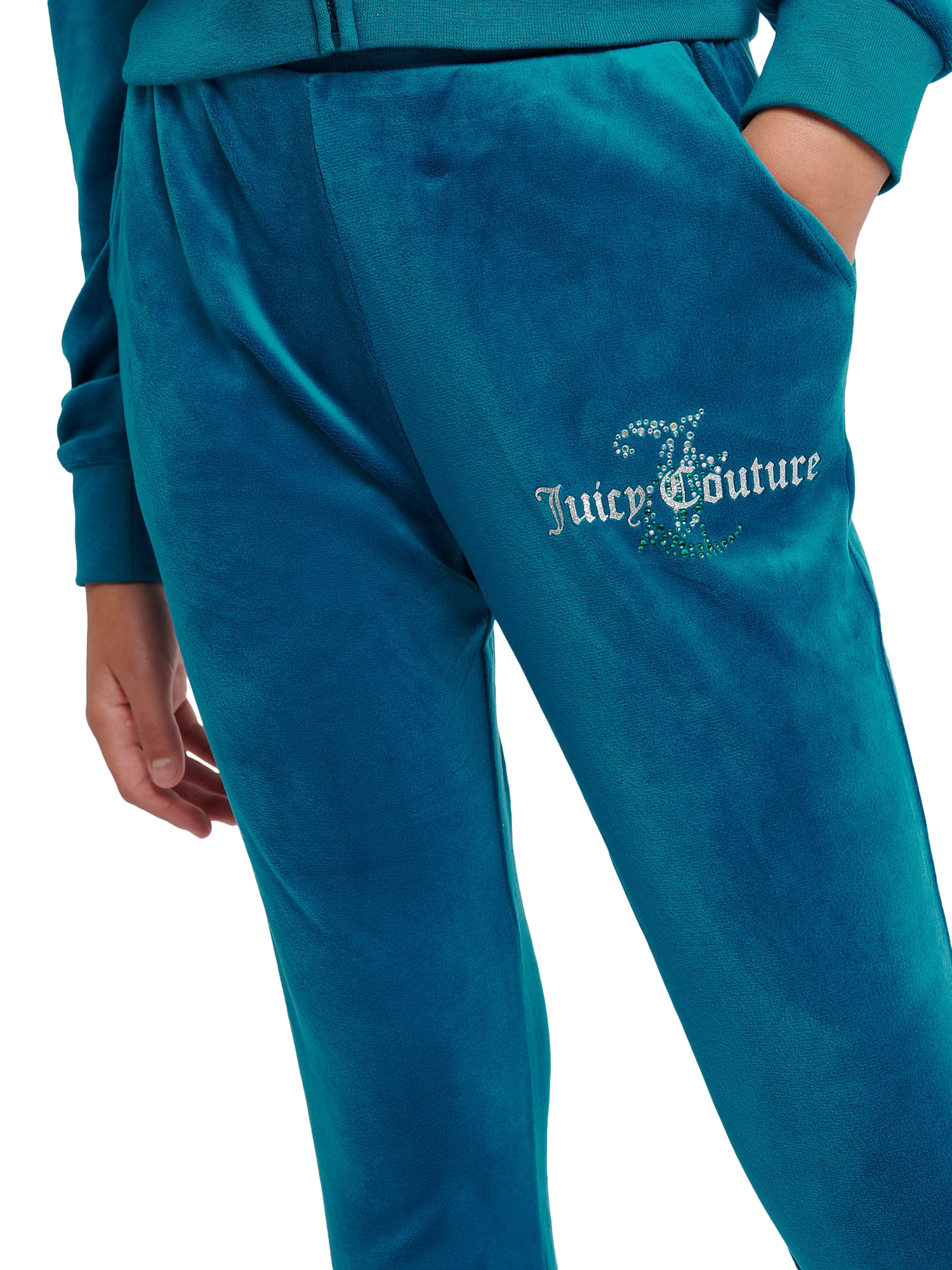 Product image 4 of 11, which shows Juicy Couture Kids' Diamante Hoodie and Slim Joggers Set, Lyons Blue, 7-8 years