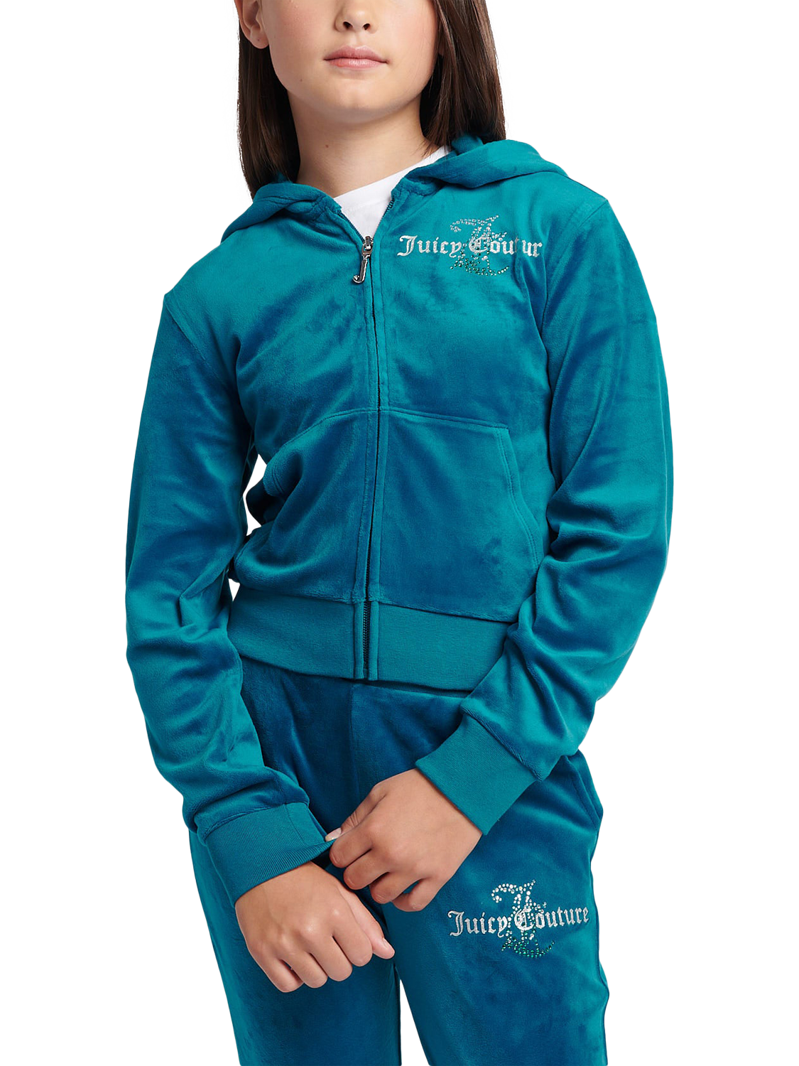 Product image 5 of 11, which shows Juicy Couture Kids' Diamante Hoodie and Slim Joggers Set, Lyons Blue, 7-8 years