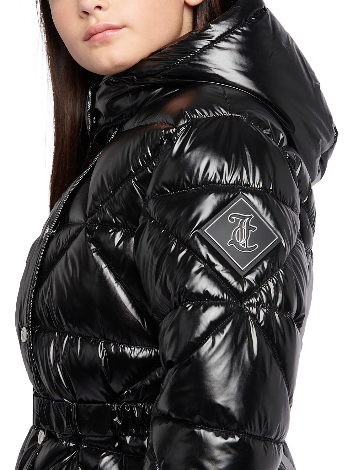 Product image 2 of 11, which shows Juicy Couture Kids' High Shine Belted Puffer Jacket, Black, 7-8 years