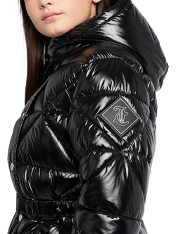 Juicy Couture Kids' High Shine Belted Puffer Jacket, Black - view 2, Black
