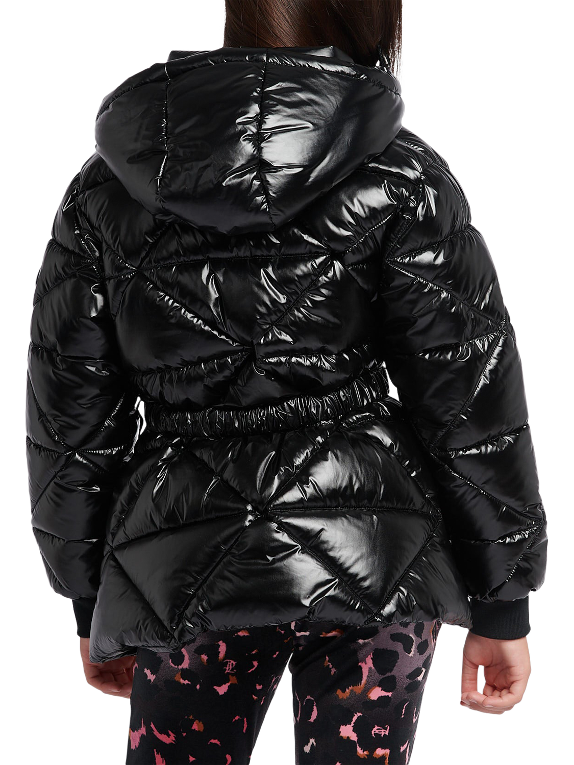 Product image 3 of 11, which shows Juicy Couture Kids' High Shine Belted Puffer Jacket, Black, 7-8 years