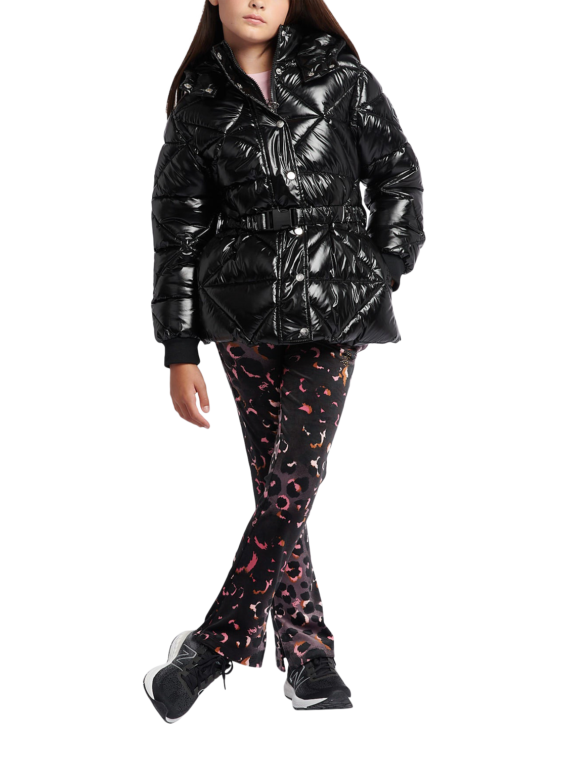 Product image 4 of 11, which shows Juicy Couture Kids' High Shine Belted Puffer Jacket, Black, 7-8 years