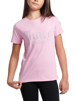 Juicy Couture Kids' Diamante Branded T-Shirt, Pinky Lilac Chiffon