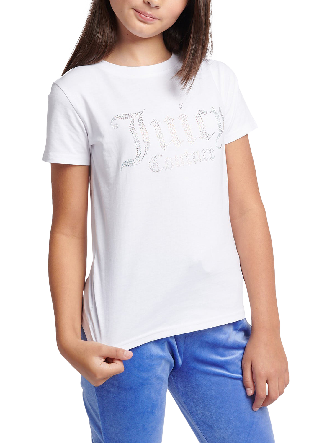 Product image 1 of 7, which shows Juicy Couture Kids' Diamante Branded T-Shirt, Bright White, 7-8 years