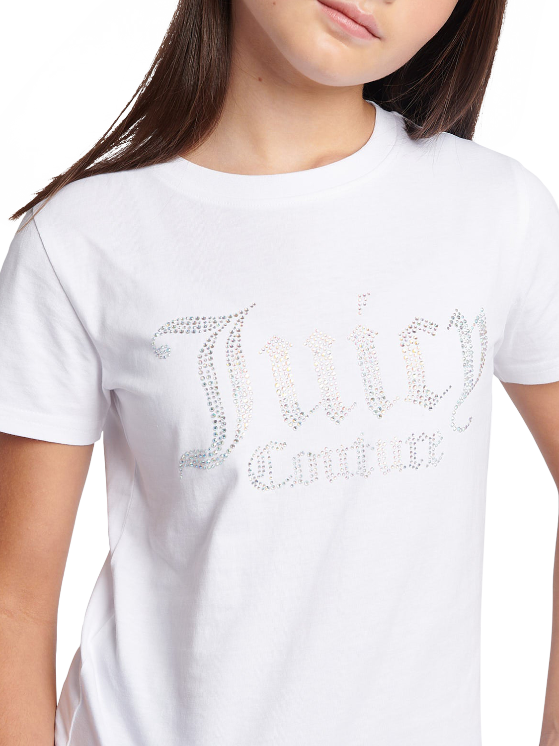Product image 2 of 7, which shows Juicy Couture Kids' Diamante Branded T-Shirt, Bright White, 7-8 years