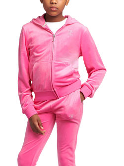 Juicy Couture Kids' Diamante Zip-Through Hoodie, Fuchsia