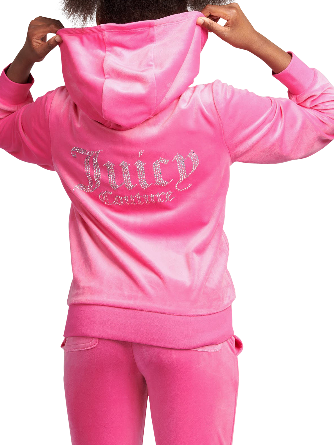 Product image 2 of 6, which shows Juicy Couture Kids' Diamante Zip-Through Hoodie, Fuchsia, 7-8 years