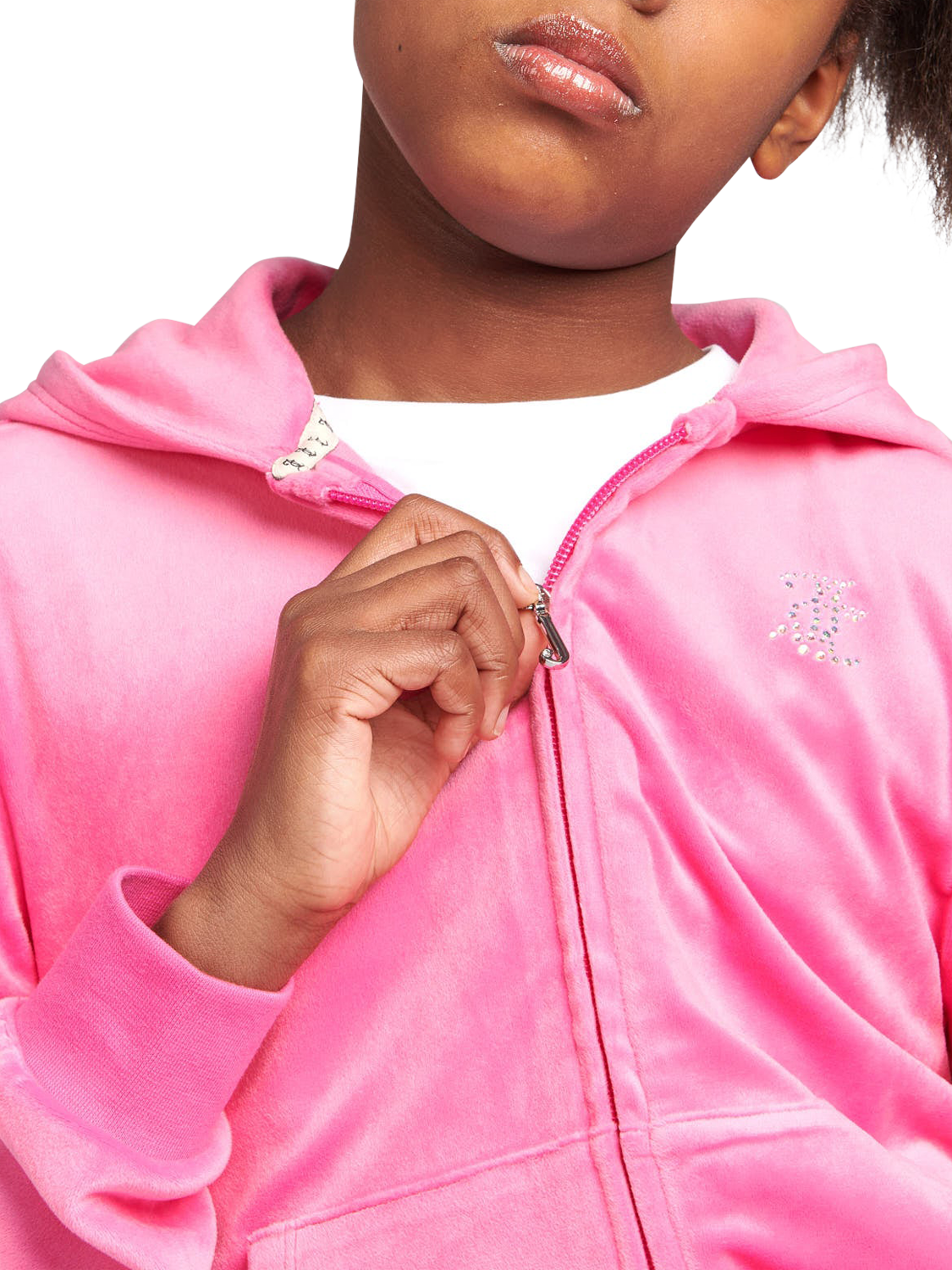 Product image 4 of 6, which shows Juicy Couture Kids' Diamante Zip-Through Hoodie, Fuchsia, 7-8 years