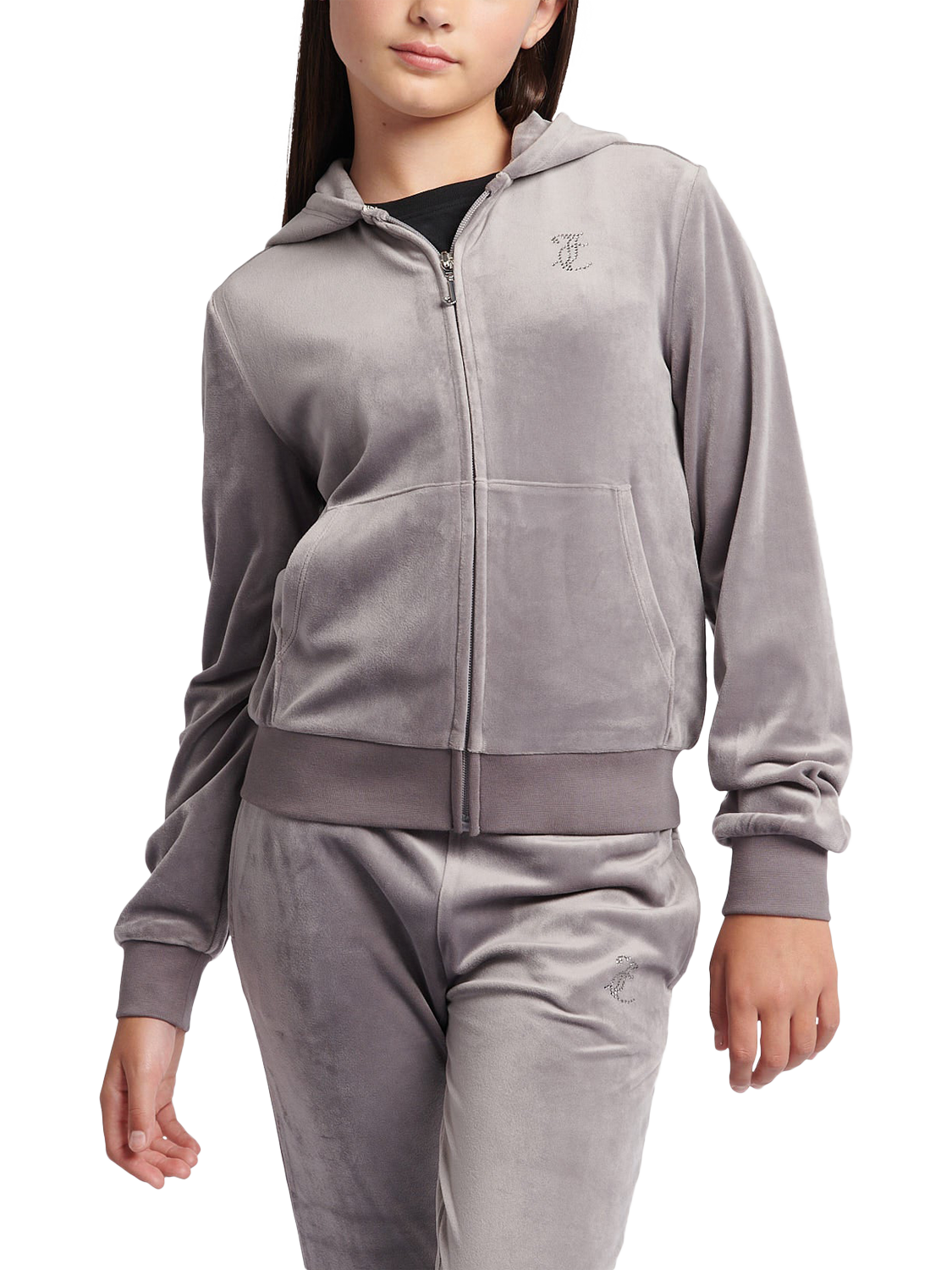 Product image 1 of 8, which shows Juicy Couture Kids' Diamante Zip-Through Hoodie, Rabbit, 7-8 years