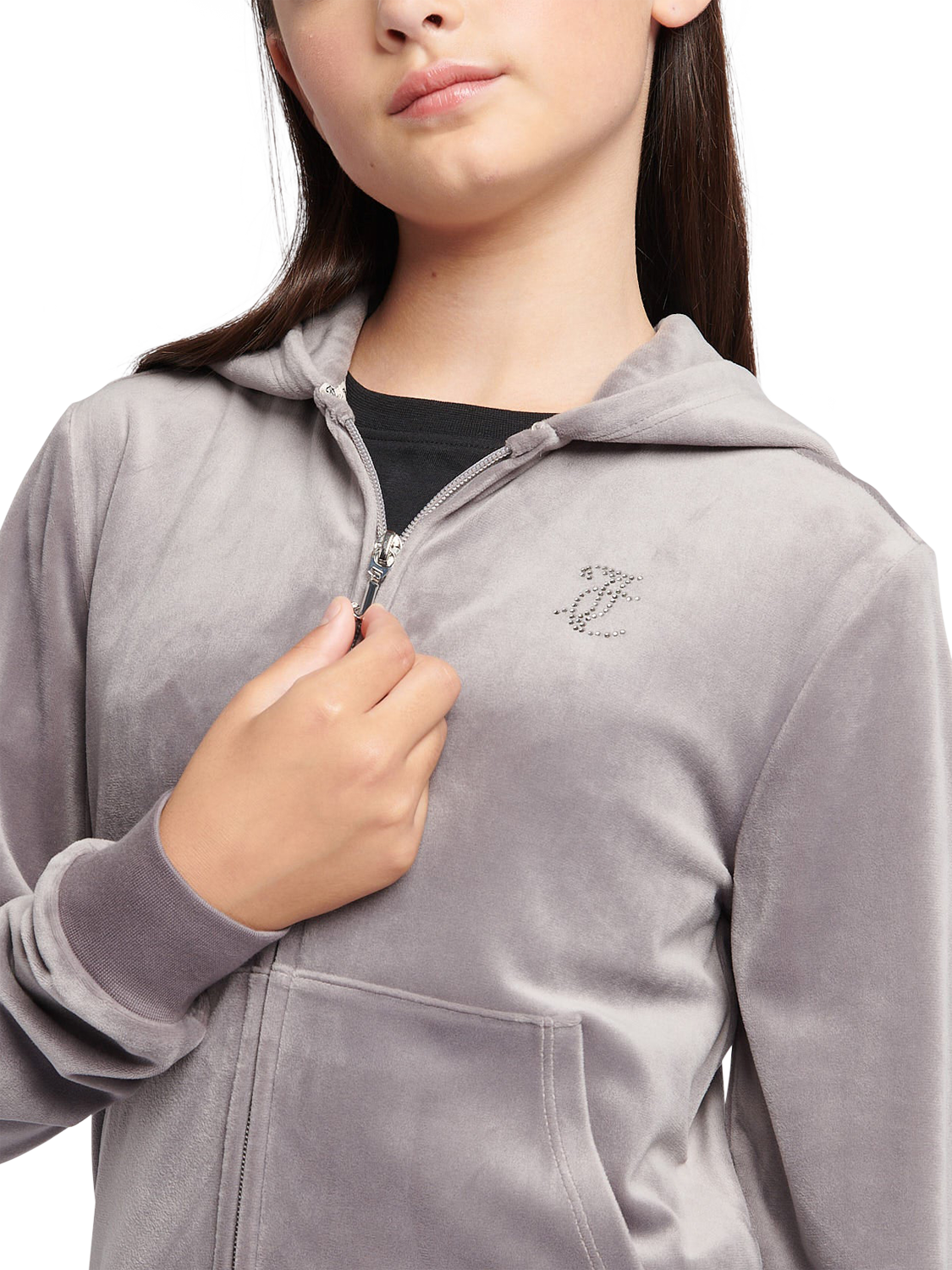 Product image 2 of 8, which shows Juicy Couture Kids' Diamante Zip-Through Hoodie, Rabbit, 7-8 years