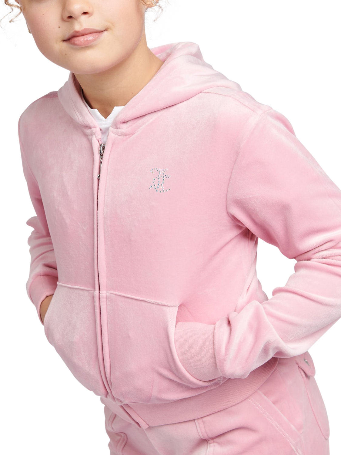 Product image 3 of 6, which shows Juicy Couture Kids' Mini Diamante Zip Hoodie, Pink Nectar, 7-8 years